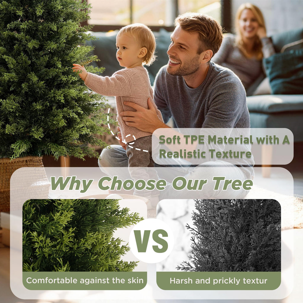 4ft Artificial Cedar Topiary Tree, Set of 1 Realistic Faux Evergreen Shrub Plant in Planter, Indoor Outdoor Fake