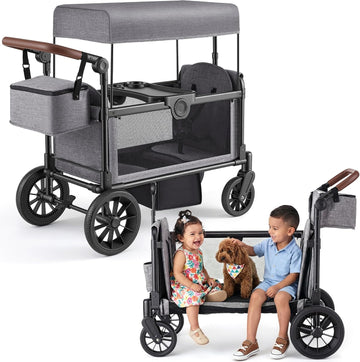 Stroller Wagon for 2 Kids, Foldable Seater with Canopy