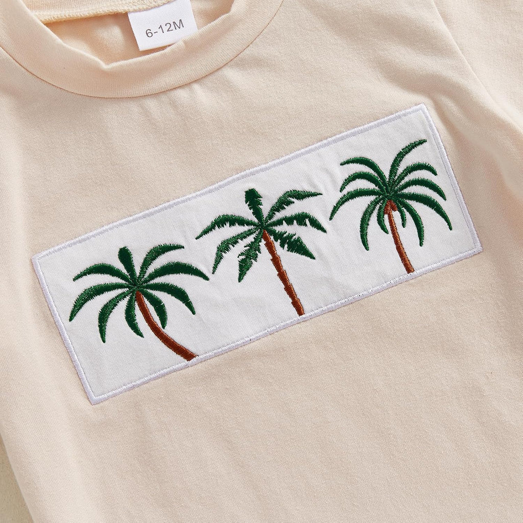 Toddler Baby Boy Summer Outfits Short Sleeve Embroidered T Shirt Tees + Striped/Plaid Shorts Infant Clothes Set