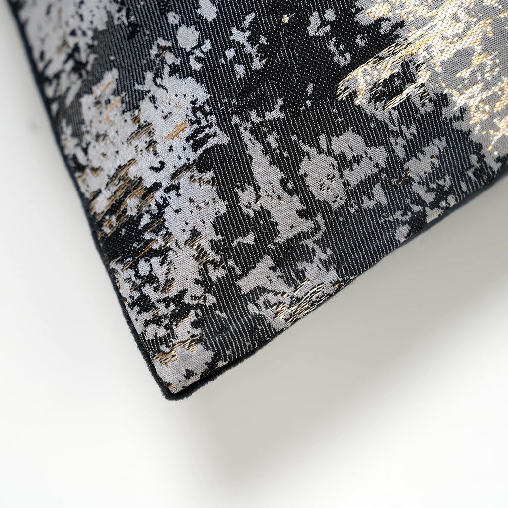 Luxury Jacquard Lumbar Throw Pillow Cover 12x20 Inch, Black Gray Gold Metallic Abstract Decorative Cushion Cover