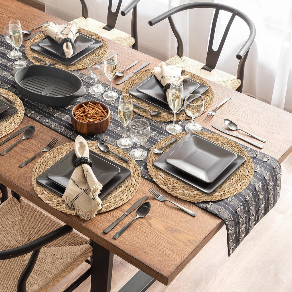 Round Woven Placemats - 13.8 Inches Natural Boho Rattan Wicker Table Mats Dining Table - Set of 6