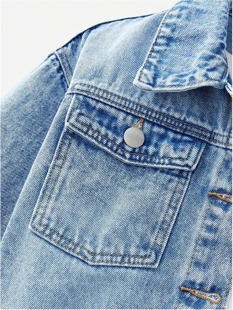 Girl's Denim Jacket Button Down Long Sleeve Jean Outerwear Coat Streetwear
