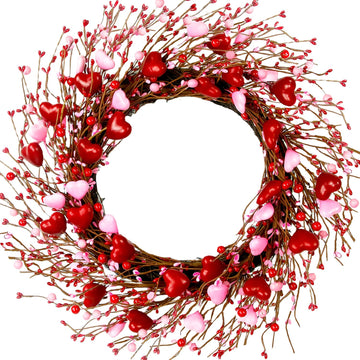 Valentine's Day Wreath 20 Inches Valentines Day Wreaths for Front Door Not Easy to Fall Off The Red Heart Shaped