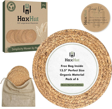 13.5" Woven Placemats, Round Rattan Placemats, Natural Wicker Chargers for Dinner Plates, Heat Resistant - Set of 6