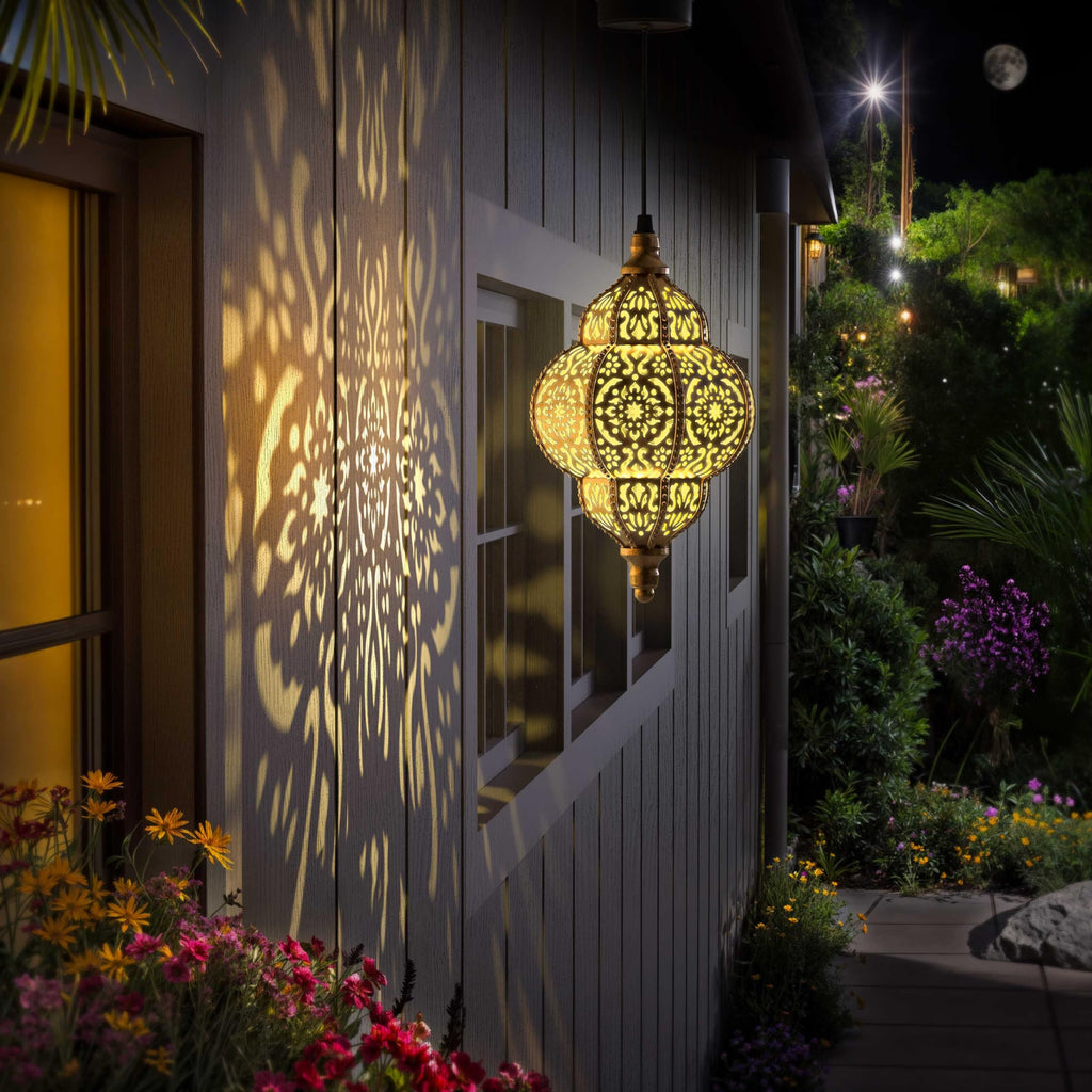Hanging Solar Lights Outdoor Garden Decor Solar Lantern Waterproof Plastic Moroccan Outdoor Decorations Pathway Yard
