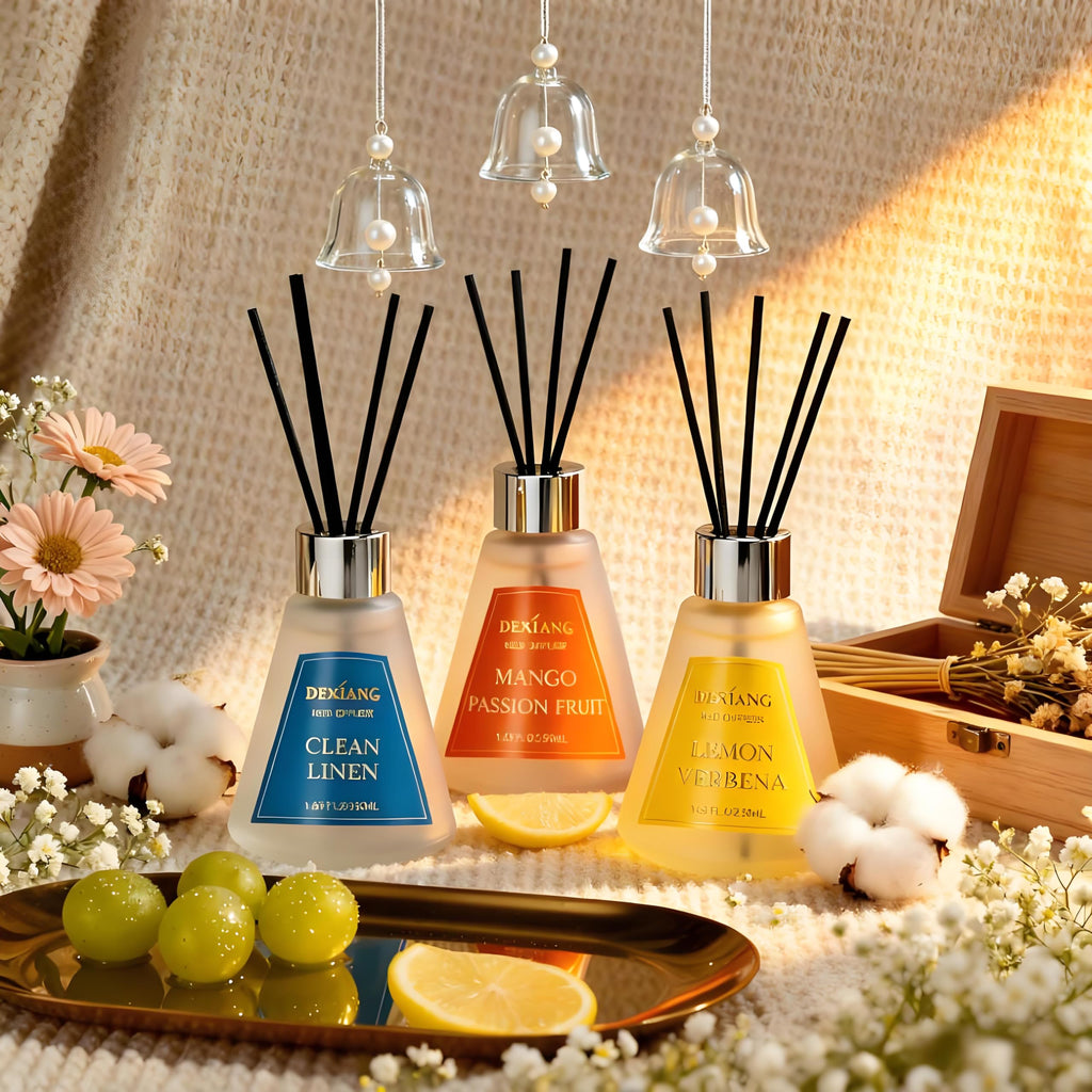 Reed Diffuser Set of 3 Pack, Lemon Verbena/Mango Passion Fruit/Clean Linen Oil Diffuser Reed Diffusers for Decor, 1.7