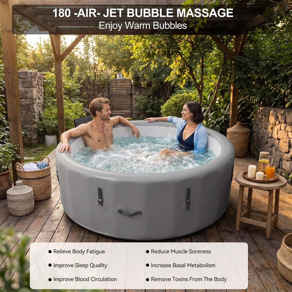 4 to 6 Person Inflatable Hot Tub, Portable Outdoor Spa with 150 AirJets, 6 LED Color Lights & Filter System, 85" x 28"