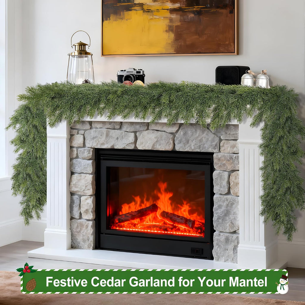 6 Ft Realistic Christmas Cedar Garland, Thick Faux Green Garland
