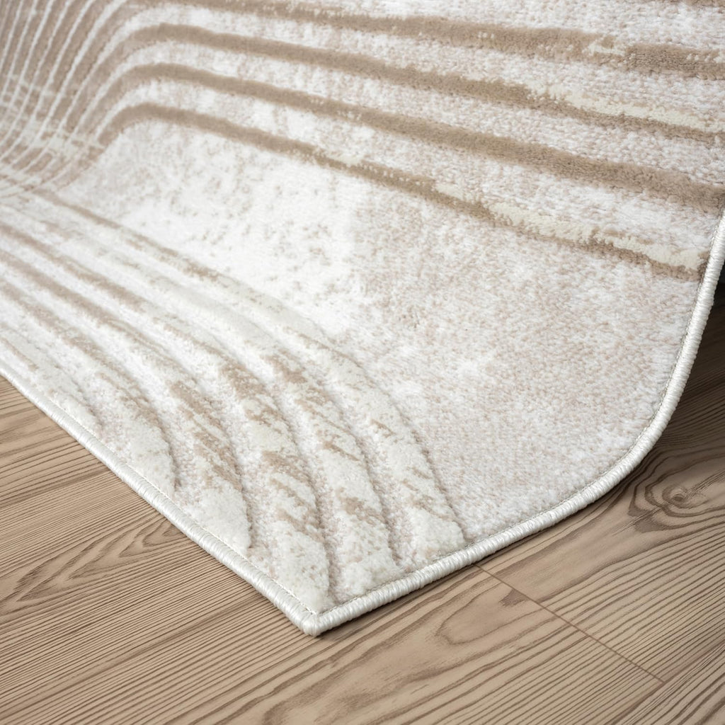 Abani Cream Area Rug for Living Room, Bedroom -Mid-Century Modern- 6' x 9' -Durable & Easy to Clean