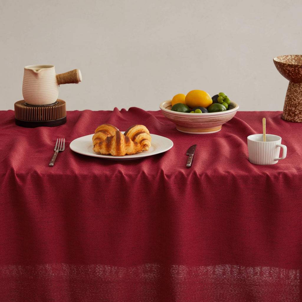 Tassel Linen Rectangular 6ft Table Cloth, Burgundy 60x104 Inch