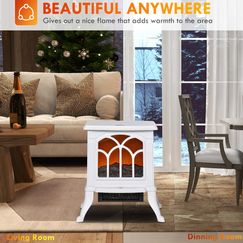 17" Freestanding Electric Fireplace Stove Heater 750W/1500W White