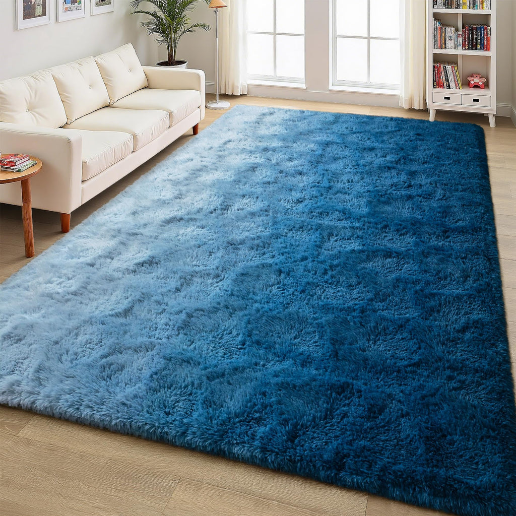8x10 Large Plush Gradient Navy Blue Area Rug