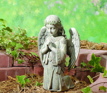 By , 12.25" H Kneeling Celtic Angel Garden Statue, Outdoor Decor
