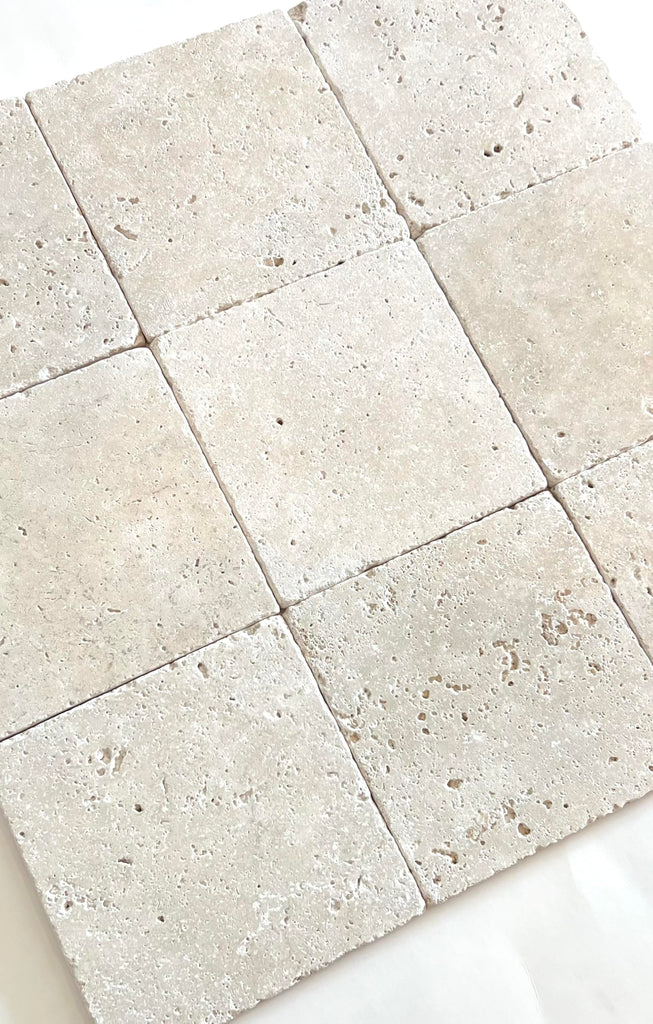 6x6 Light Travertine Tumbled Antiqued Tile Natural Stone (4 Piece Pack)