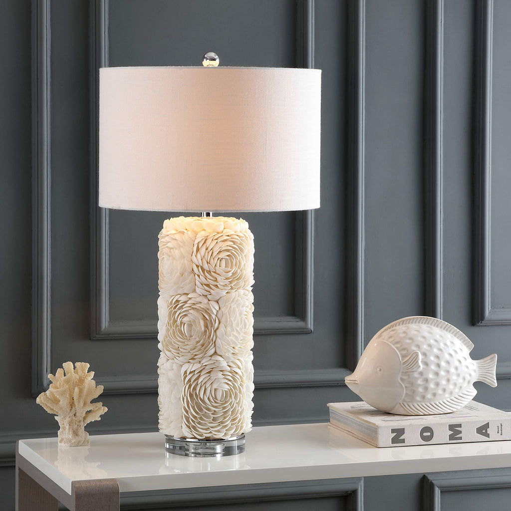 Rosette 28.5" Seashell Resin Column Table Lamp, Cream