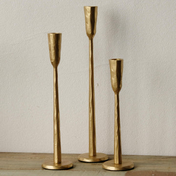 Gold Iron Taper Candle Holder Set of 3, Heavy Wrought Iron Candlestick Holders Decorative Candle Stand, Vintage