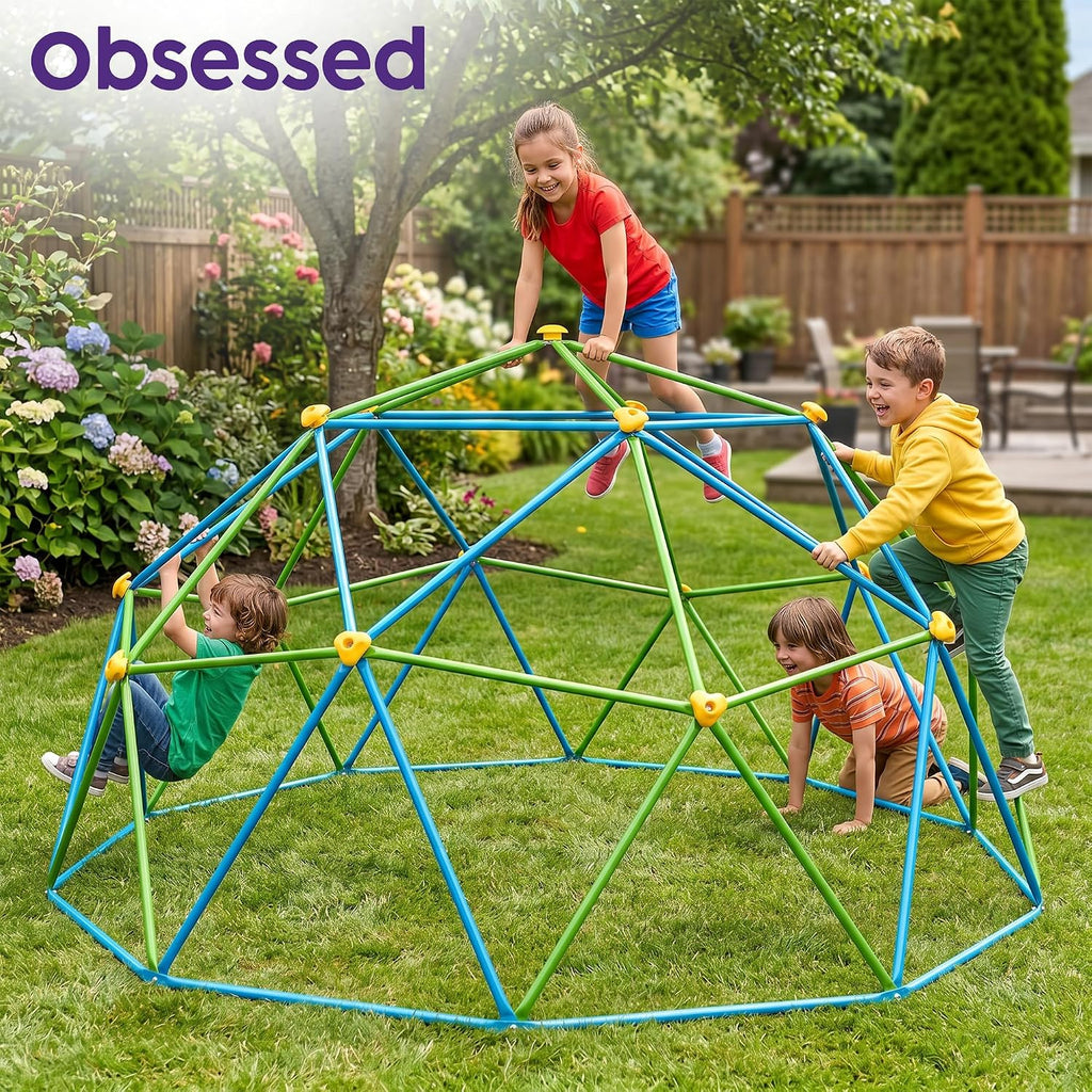 10ft Climbing Dome for Kids, Sturdy Steel Outdoor Dome Climber, Backyard Playground Jungle Gym & Monkey Bars, Fun