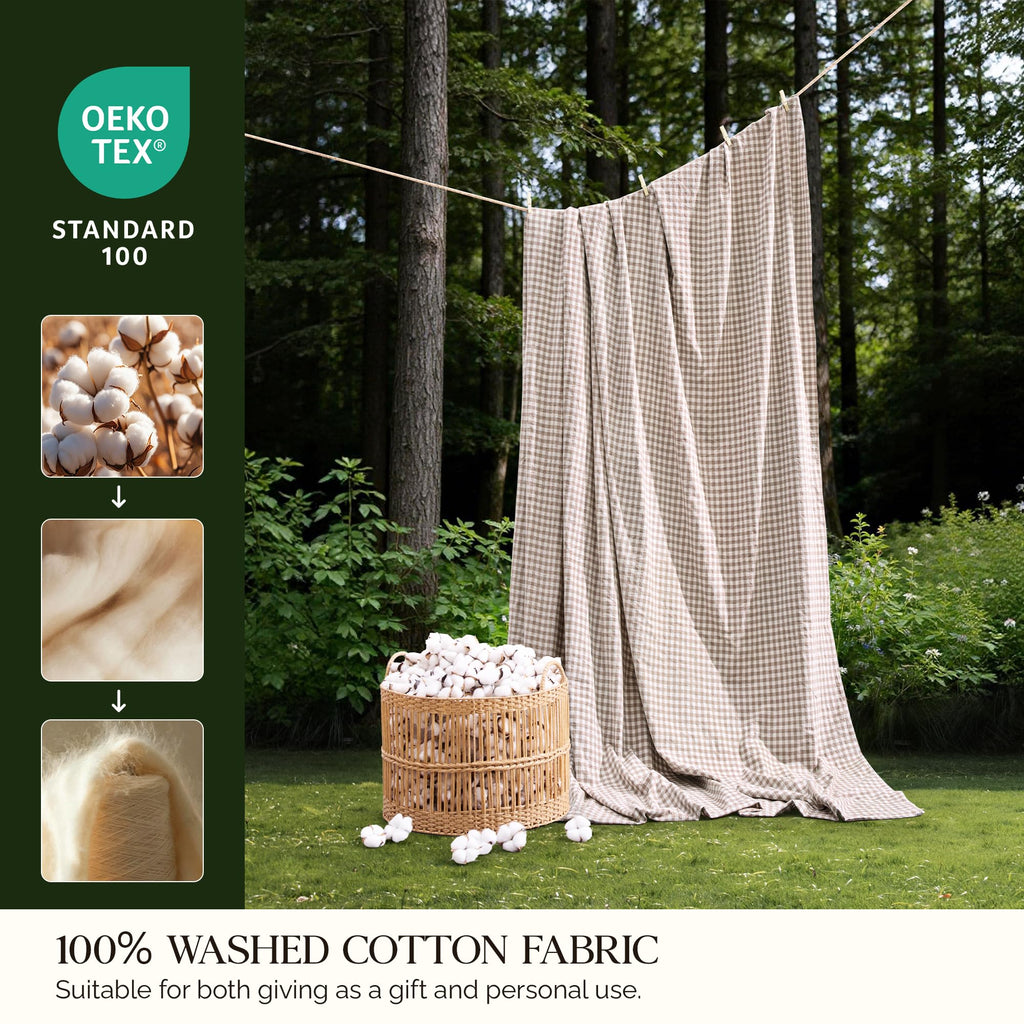 Tan Gingham Duvet Cover, 100% Wash Cotton Bedding Set 3 Piece