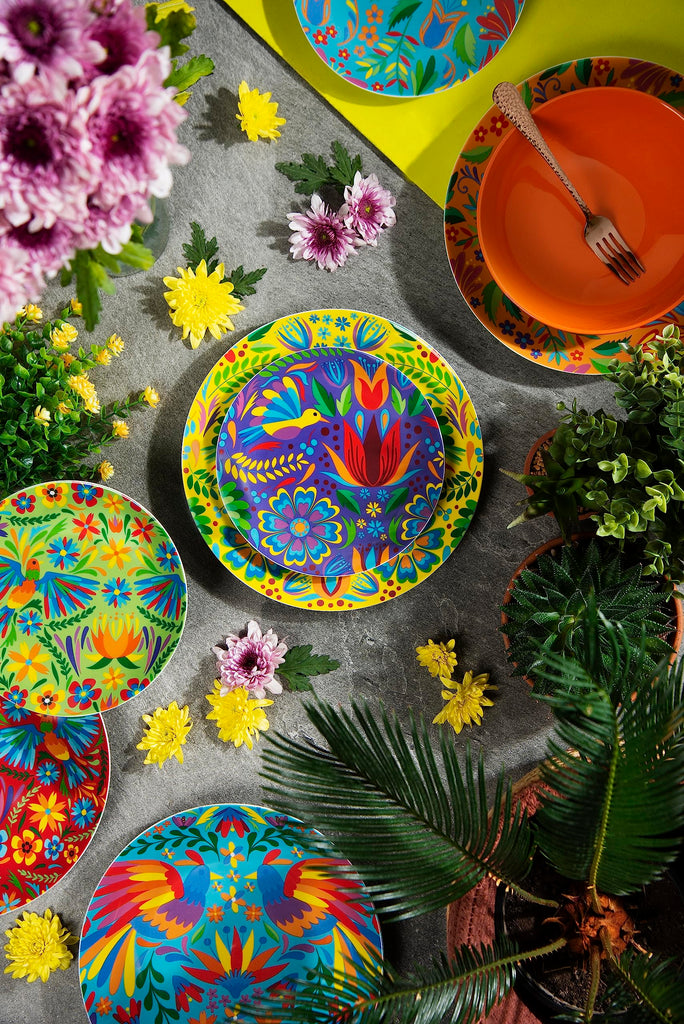 Mexican Flowers 18-Piece Dinner Set, Porcelain and Stoneware, Multi-Coloured Decoration, 6 People