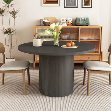 Round Dining Table for 4, Modern Farmhouse Kitchen Table, 47 Inch Small Circle Dining Tables with Wood Strip Base