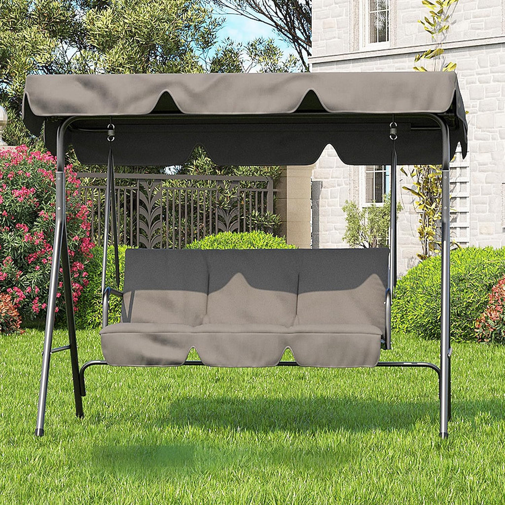3 Seat Outdoor Porch Patio Swing with Stand and Adjustable Canopy, 800lbs Patio Chairs Porch Swing with Adjustable