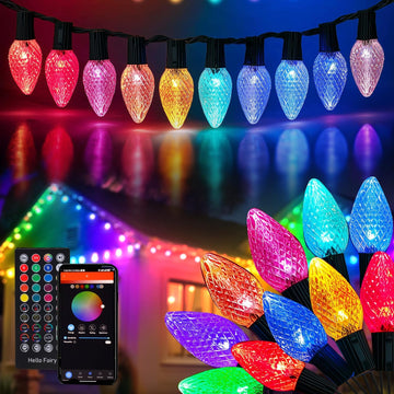 Bright Smart C9 Christmas Outdoor Lights, 100 LED 66 FT RGB String Light with Remote, App Control, Music Sync