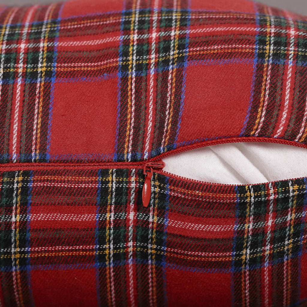 Set of 2 Christmas Scottish Tartan Plaid Throw Pillow Covers Cushion Case Polyester for Farmhouse Home Decor Red and