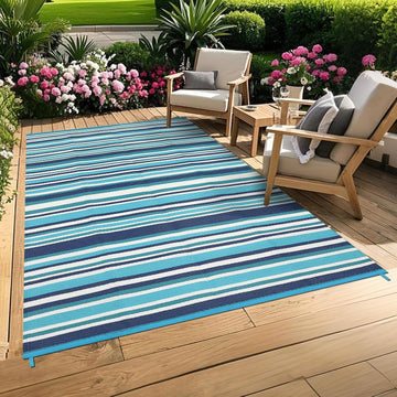 Large Outdoor Rug Waterproof Plastic Straw Rug Geometric Striped Outdoor Area Rug Modern Lines Outside Carpet