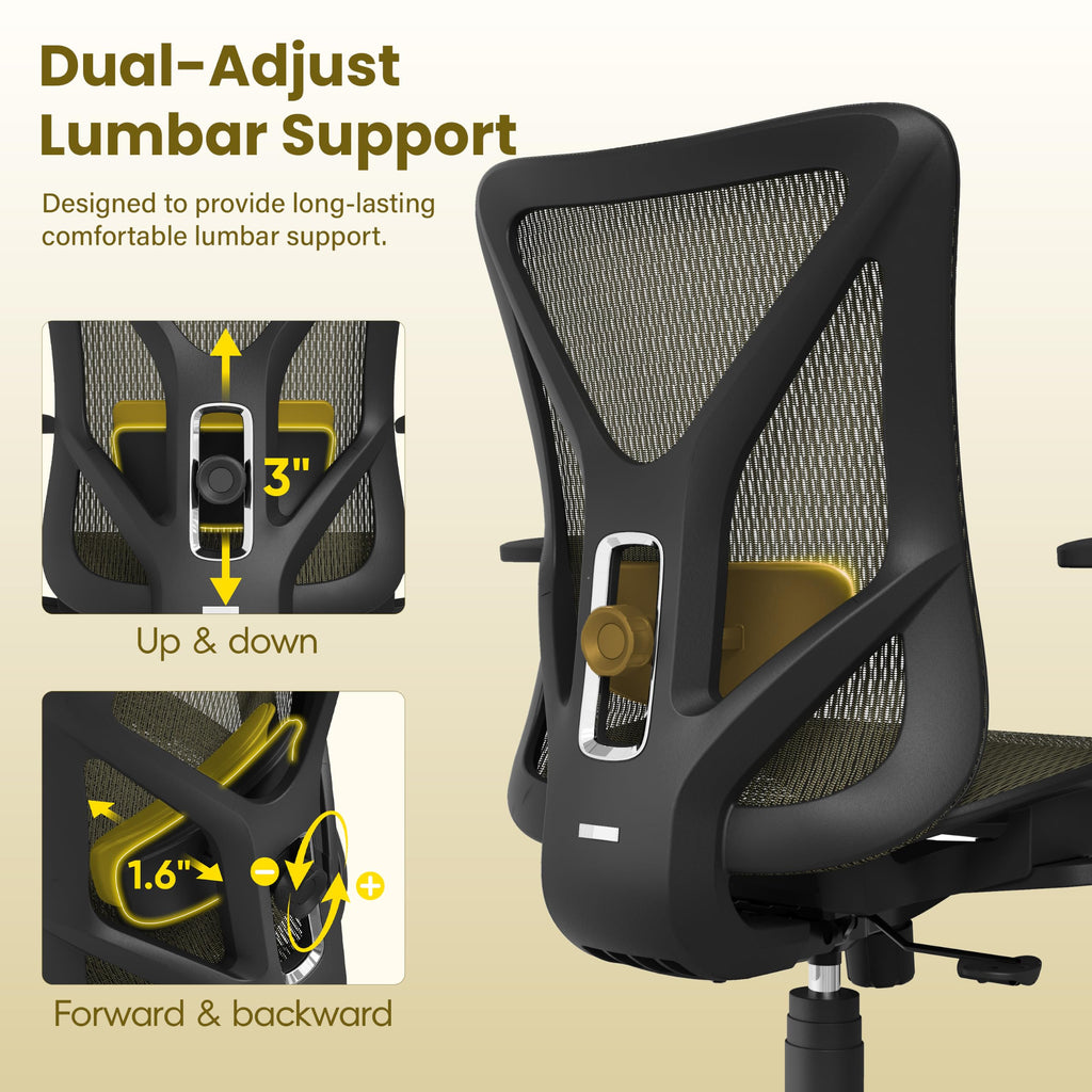 Ergonomic Office Chair, Mesh Computer Desk Chairs with BIFMA X5.1 Certified, Adjustable Lumbar Support, 3D Arm, Tilt