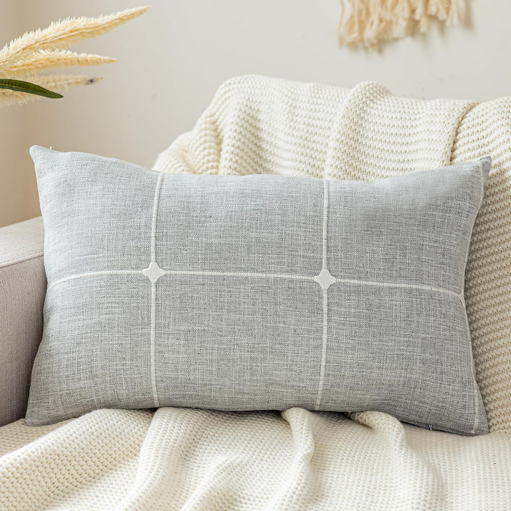 Pack of 2 Rustic Lattice Throw Pillow Covers (Plaid Grey, 12"x20")