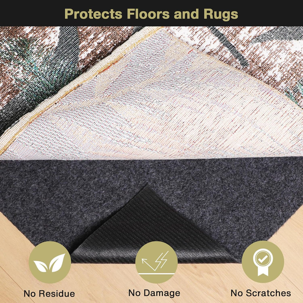 Rug Pad 5x7 Non Slip for Hardwood Floors, 1/8" Extra Thick Waterproof Felt Carpet Pad, Low Profile Underlay for Area