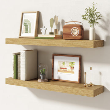 30 Inch Floating Shelves, 6.5 Inch Deep Oak Shelves Set of 2