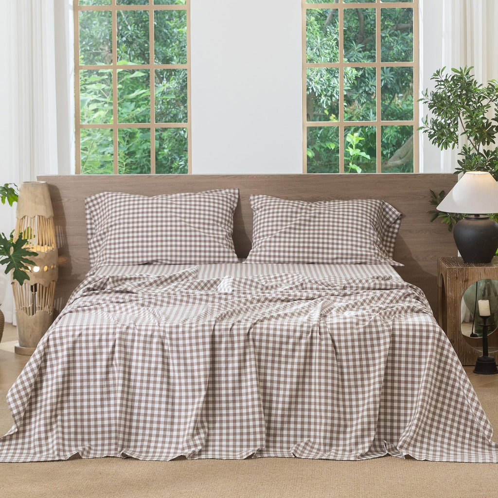 Gingham Sheet Set 100% Washed Cotton Lived-in Deep Pocket