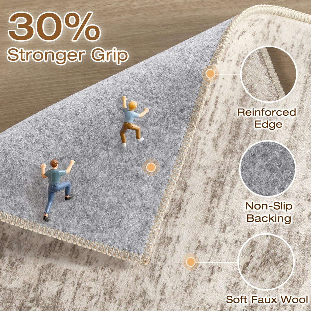 Runner Rug 3x8 Washable Non-Slip Kitchen Neutral Rug Beige