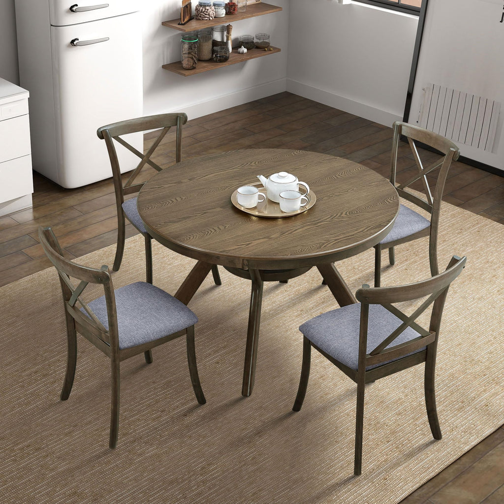 47.2''Round Dining Table for 4, Modern Kitchen Table Wooden Trestle Pedestal Base, Minimalist Elegant Dining Table