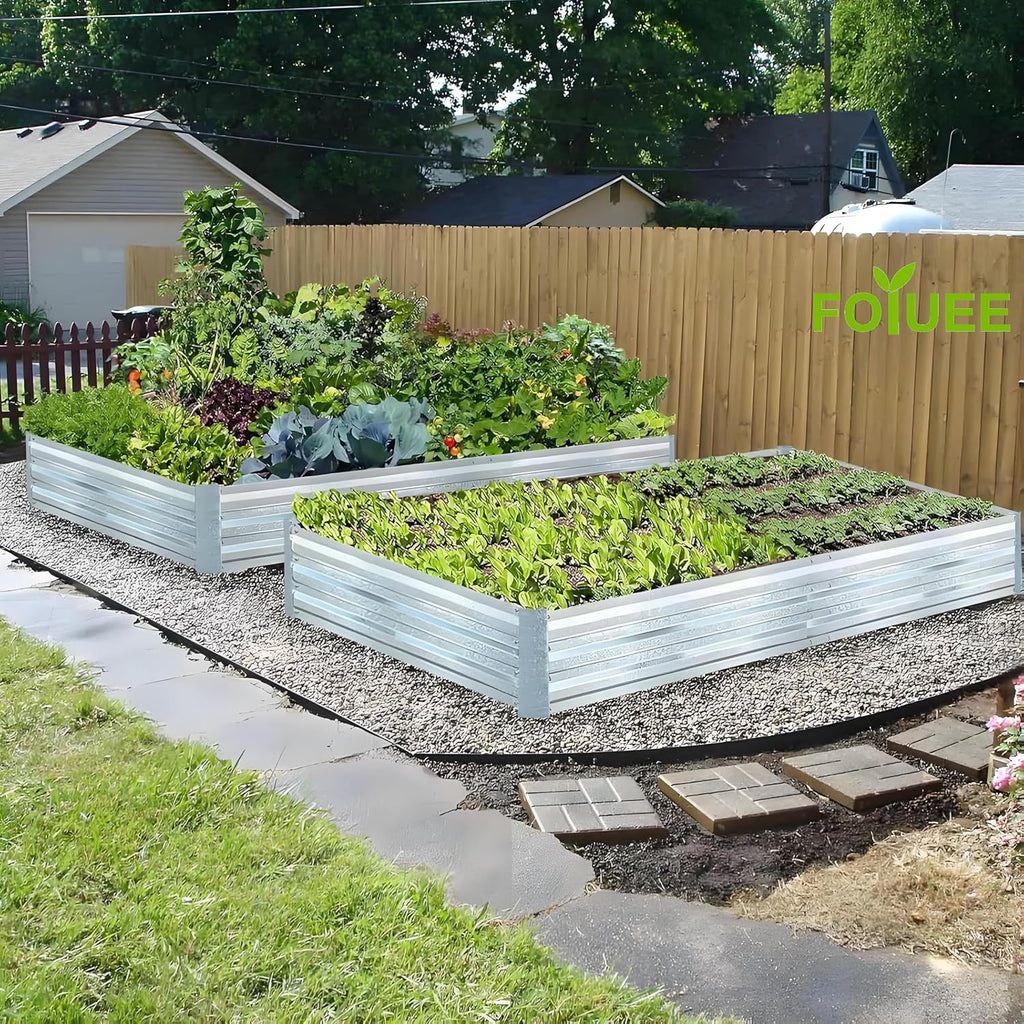 2-Pack Galvanized Raised Garden Bed 8x4x1ft | Above Ground Planter Overlap Panels No-Deform, Anti-Rust, Heavy-Duty