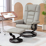 Modern Reclining Swivel Lounge Chair and Ottoman — Gray Faux Leather