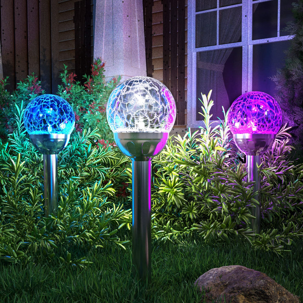 Solar Outdoor, Cracked Glass Ball Solar Garden Lights, Color Changing Lights Outdoor, Garden LED for Path, Patio