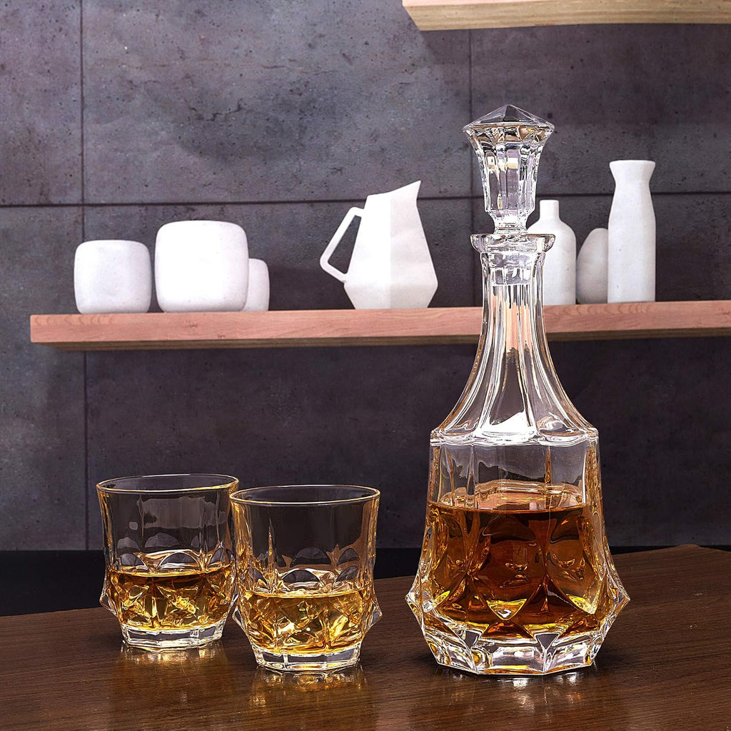 Whiskey Decanter Sets 25 Oz Liquor Bottle with 10 Oz Crystal Glasses - Set of 3