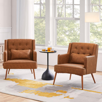 Accent Chairs Set of 2, Mid-Century Modern Armchairs, Retro Brown
