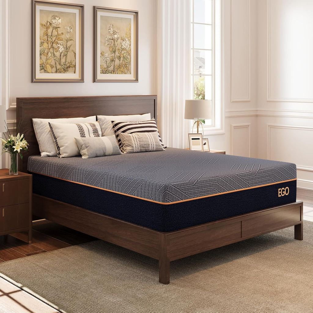 Queen 12" Copper Gel Memory Foam Mattress Pressure Relief Medium | Fiberglass Free, Back pain Relief, Graphene Tech