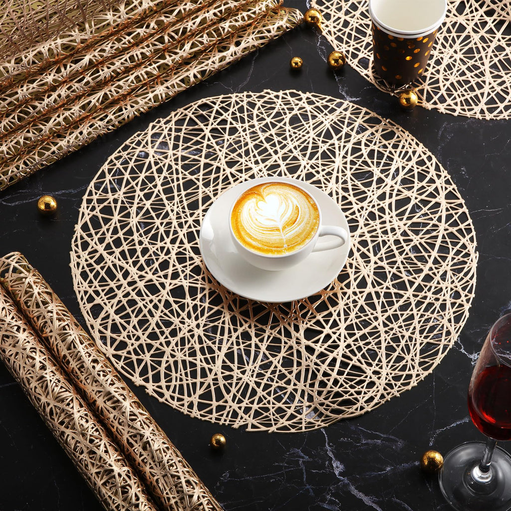 60 Packs Round Placemats 15 Inch Hollow Out Pressed Vinyl,Gold
