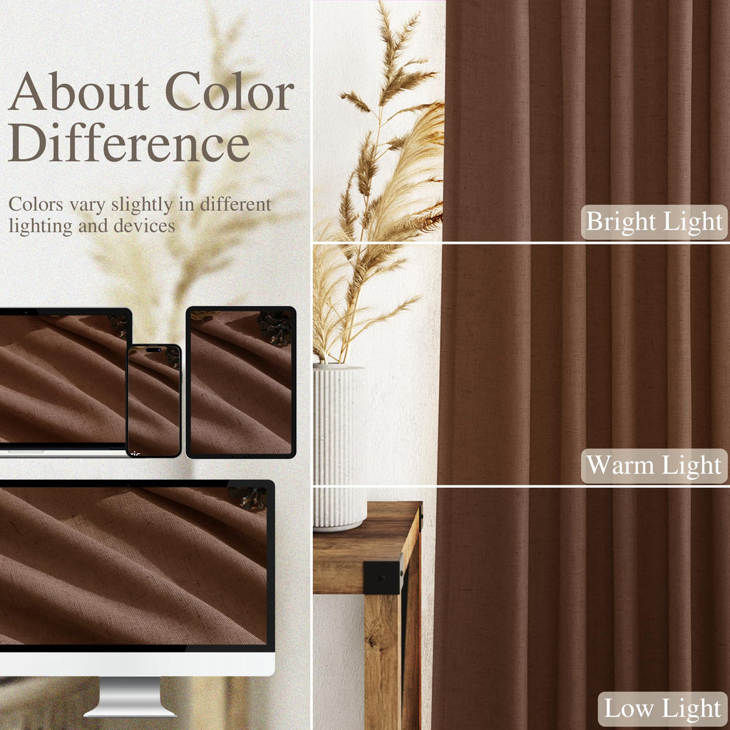 Mocha Brown Curtains 84 Inches Long Back Tab Linen Luxury Light Filtering Privacy Semi Sheer Curtain Farmhouse Decor