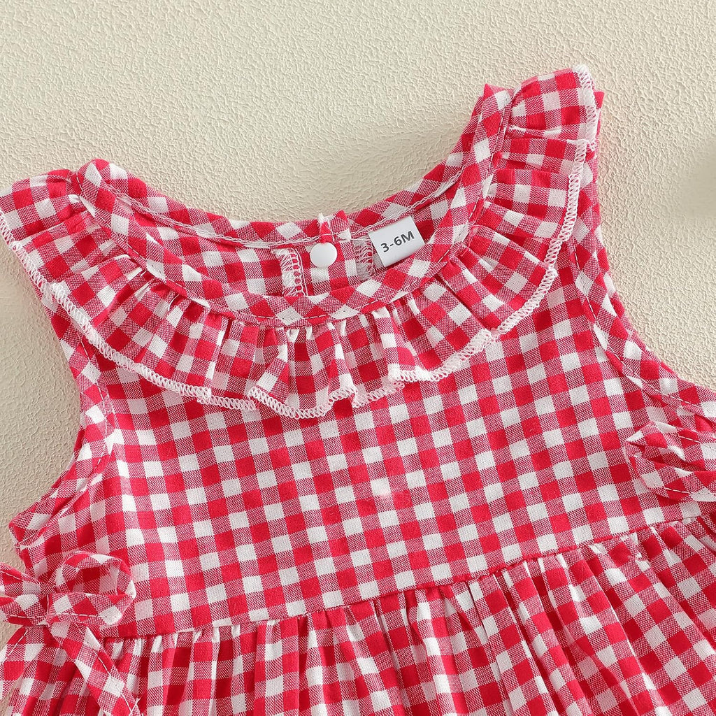 Toddler Baby Girl Summer Outfits Plaid Sleeveless Vest Tank Top Ruffles Shorts Infant Gingham Clothes Set