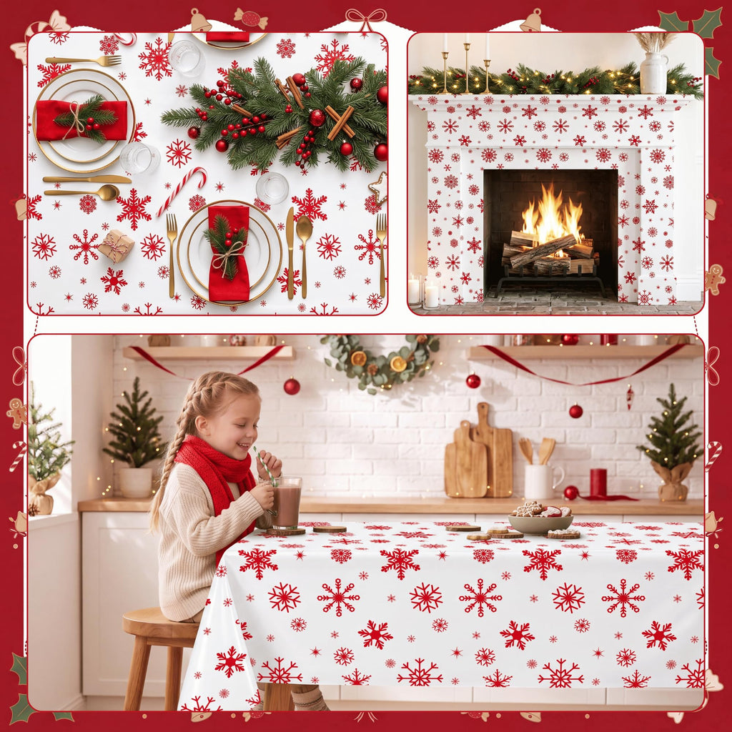 X 54IN Christmas Red Snowflake Tablecloth Roll with Slide Cutter Box