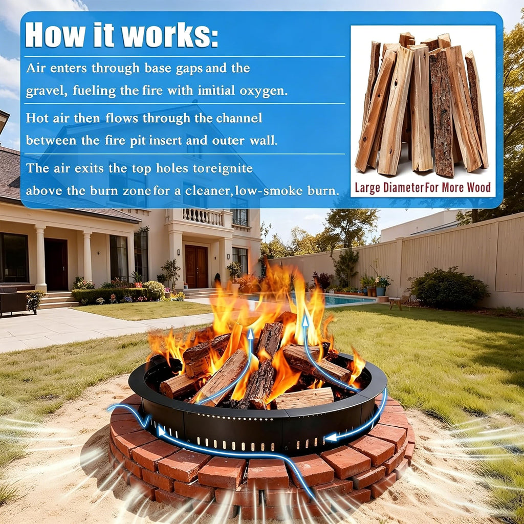 Fire Pit Ring, 48 Inch Smokeless Fire Ring Insert Liner