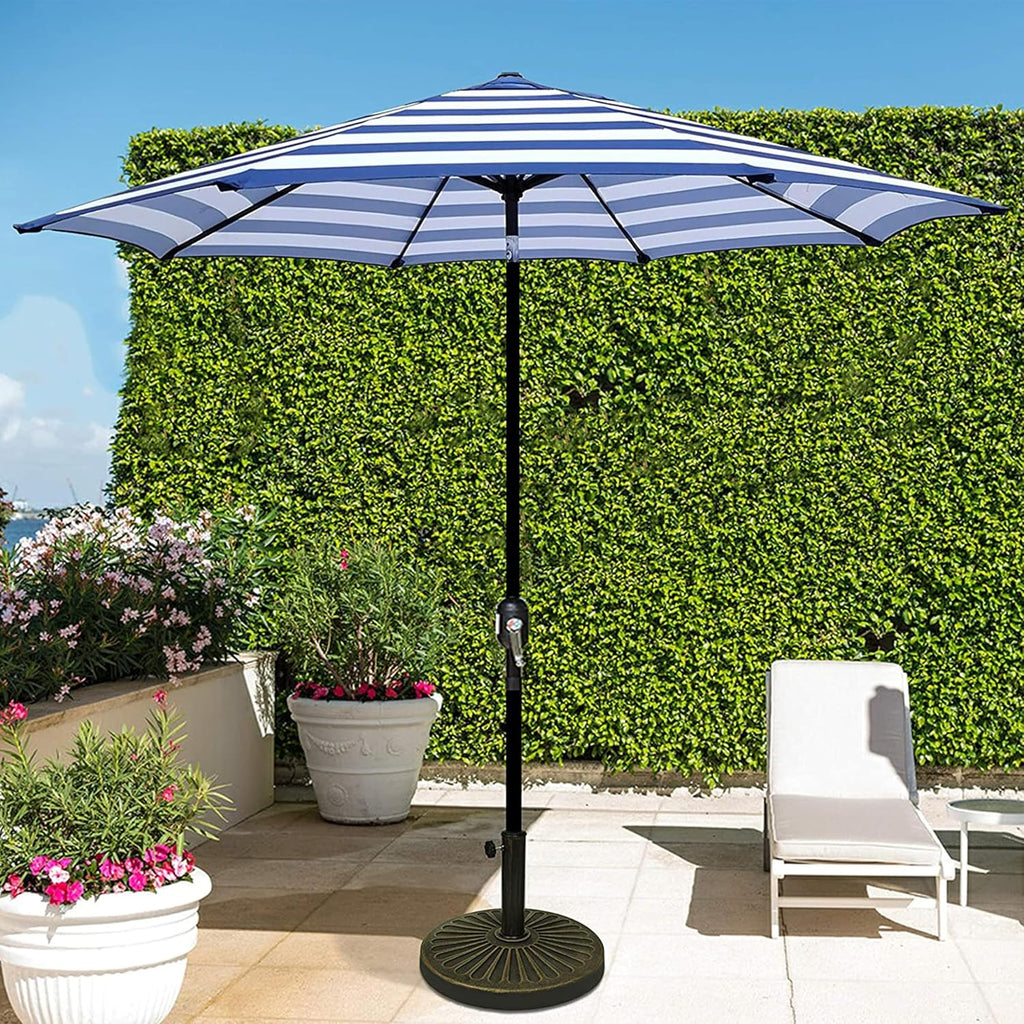 9' Outdoor Patio Umbrella, Outdoor Table Umbrella, Yard Umbrella, Market Umbrella with 8 Sturdy Ribs - Blue & White Stri