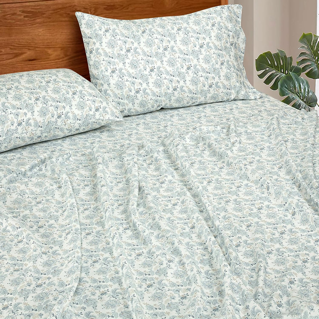 300 Thread Count 100% Long Staple Combed Cotton Sheet Set - 4 Piece Queen Bed Sheets - 1 Fitted, 1 Flat & 2 Pillow