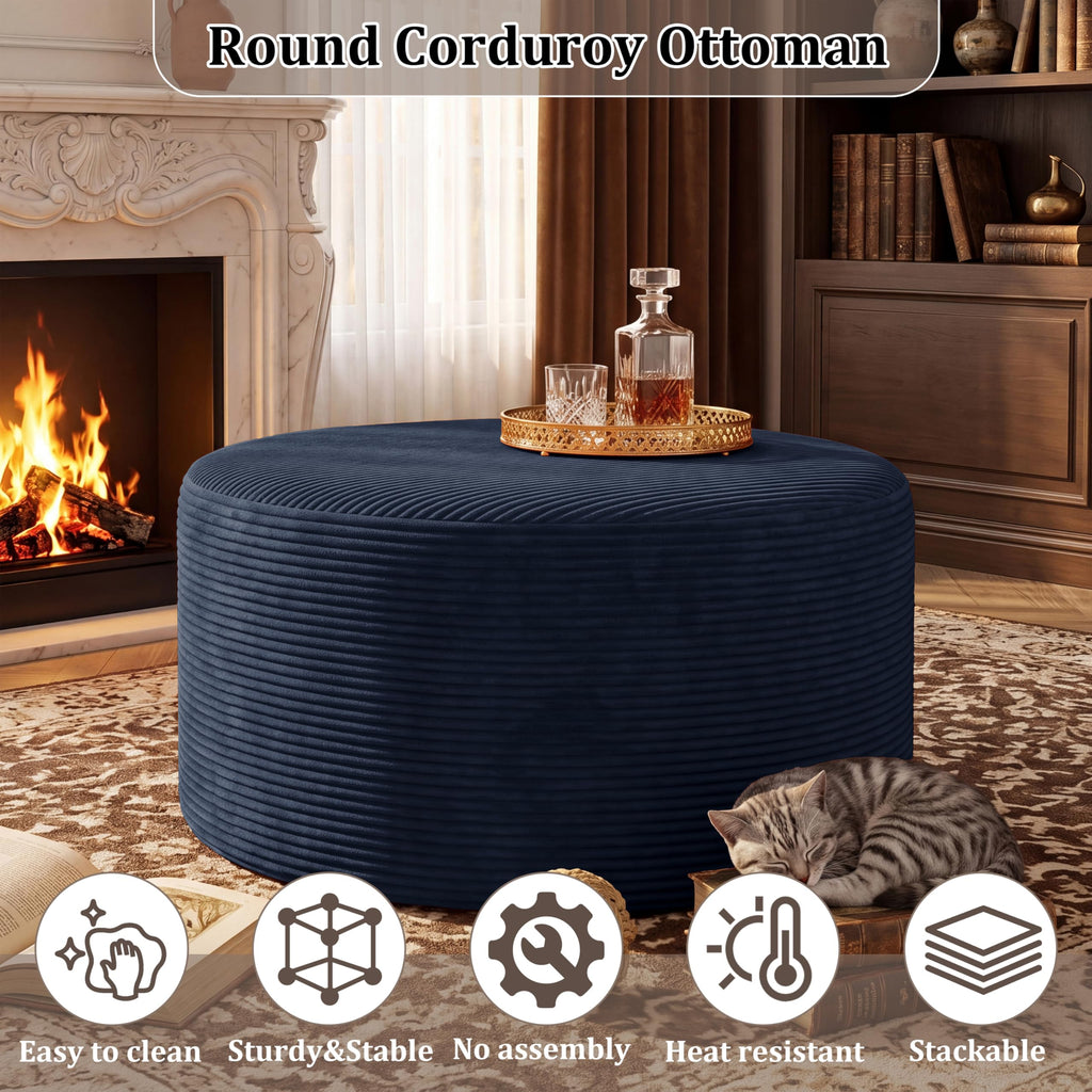 Coffee Table Round Ottoman, Oversized Footrest for Couch with Removable Cover Large Floor Seating for Adults Ottomans
