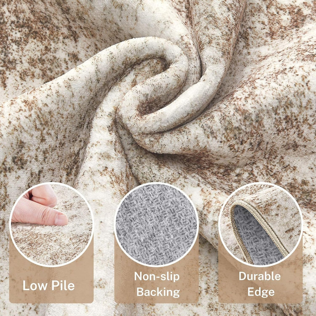 Area Rug Living Room - 9X12 Abstract Washable Large Soft Foldable Non Slip Rug Neutral Modern Low Pile Carpet